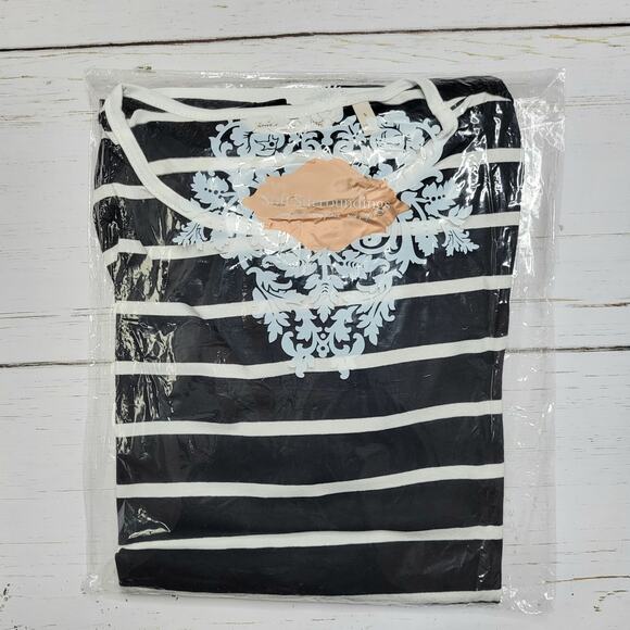 Soft Surroundings Dulcie Top Short Ruffle Bell Sleeves Black White Stripe Small - Picture 7 of 7